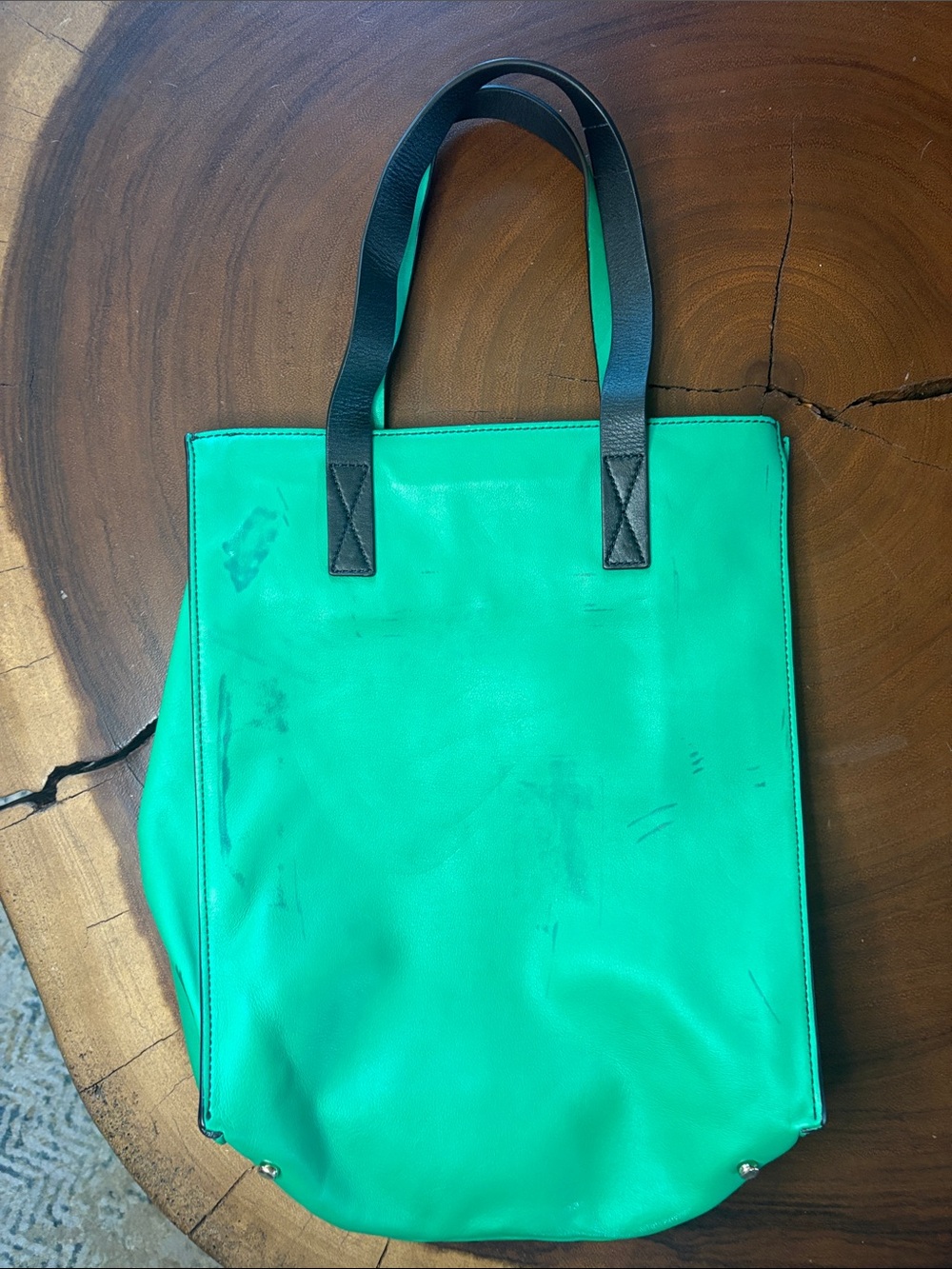 Kate Spade Green Leather Tote Bag Black Straps Structured Handbag - Picture 4 of 7